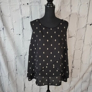 AVA & Viv Black and White Layered Flowy Chiffon‎ Sleeveless Shirt Blouse Plus 1X